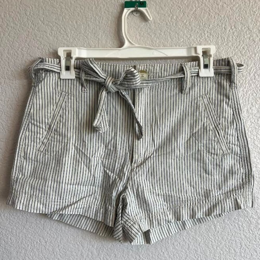 White Shorts with Blue Stripes and Cloth Belt